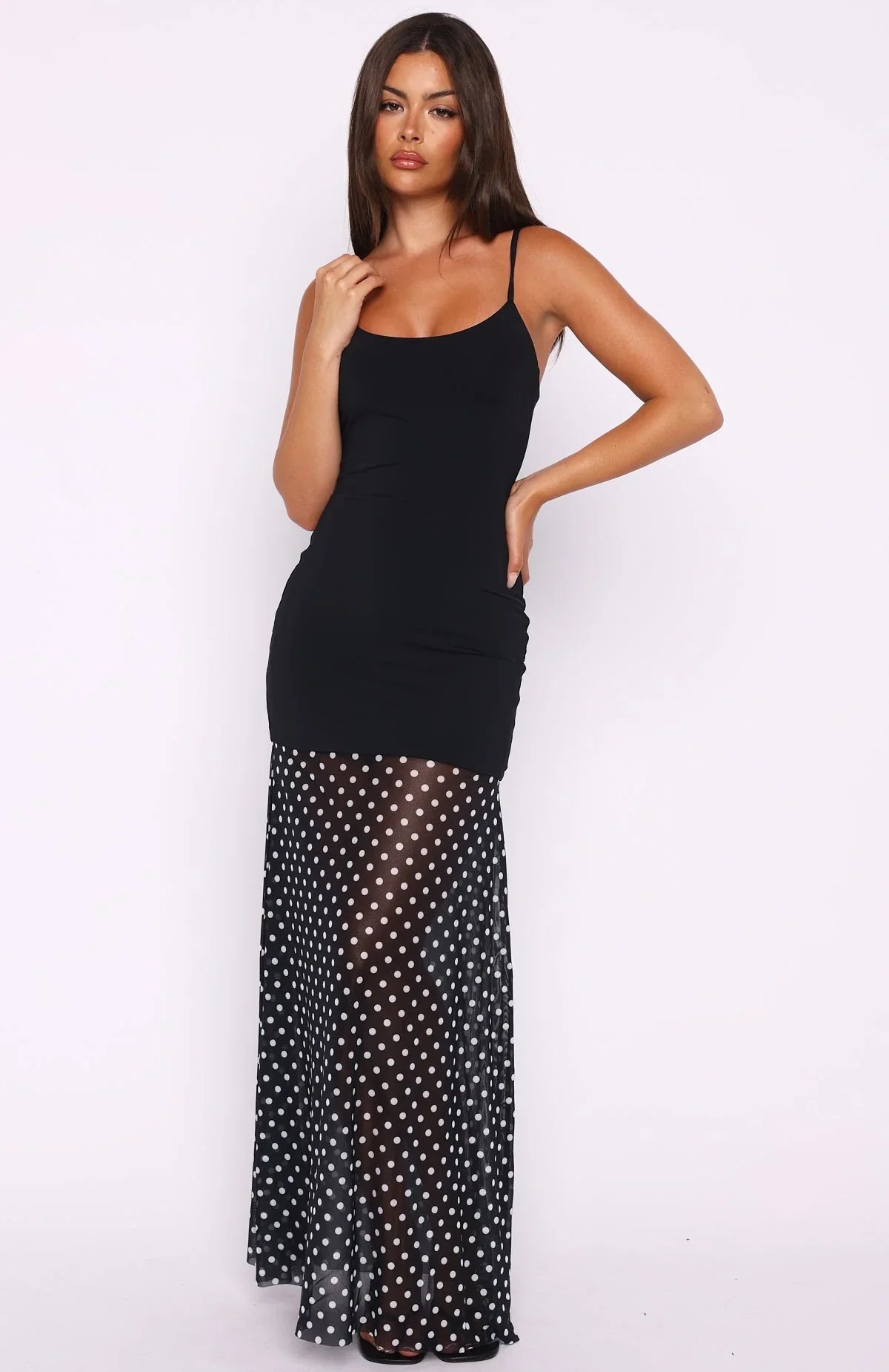 Robe longue à pois noirs et blancs VIP Access
