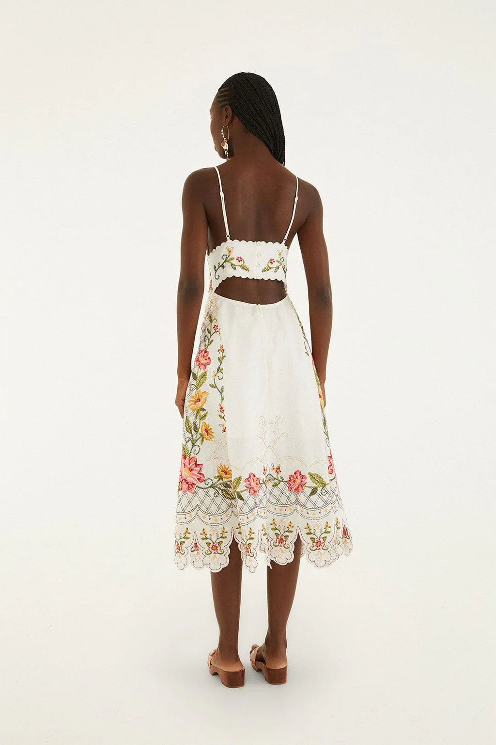 Robe mi-longue asymétrique Off-White à broderies florales