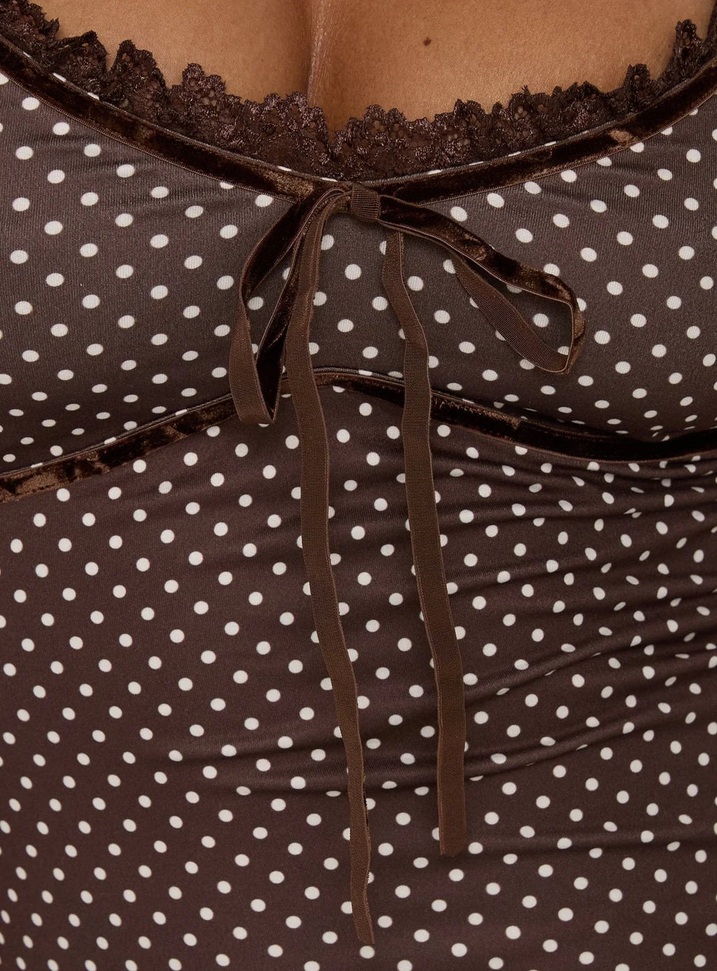 Delaney V Neck Frill Midi Dress Brown / Pink Polka Dot