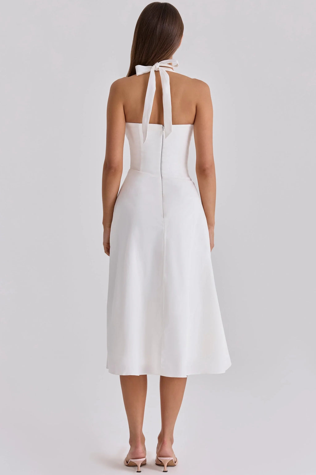 Robe midi en coton blanc à dos nu