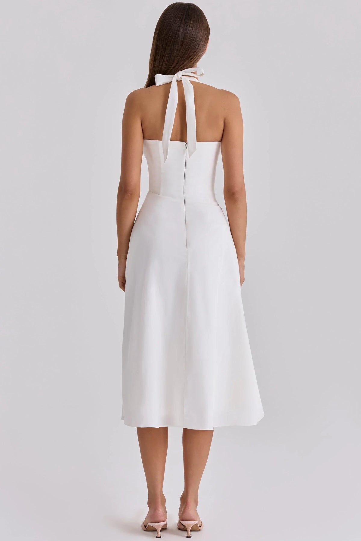 Robe midi en coton blanc à dos nu