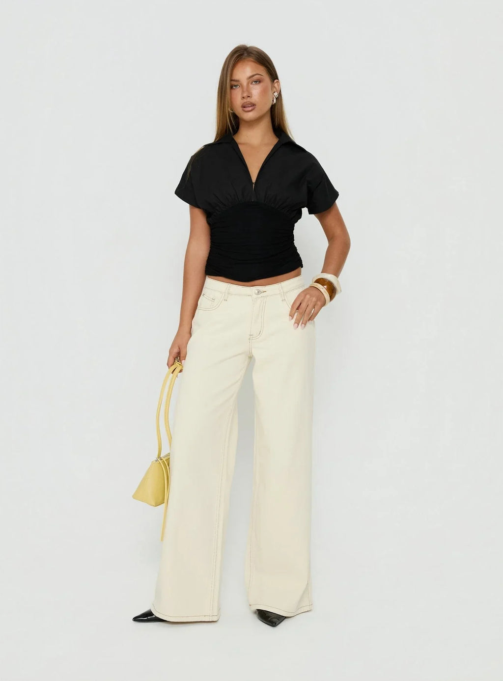 Jeans large Ramos taille basse crème
