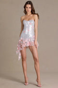 Mini-robe corset en tulle orné de qualité supérieure rose poudré