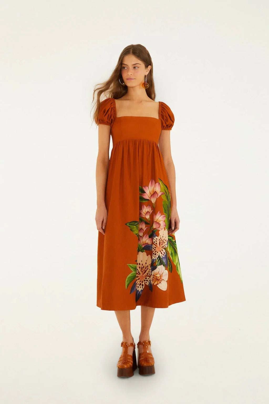 Brown Hilo Arrangment Midi Dress