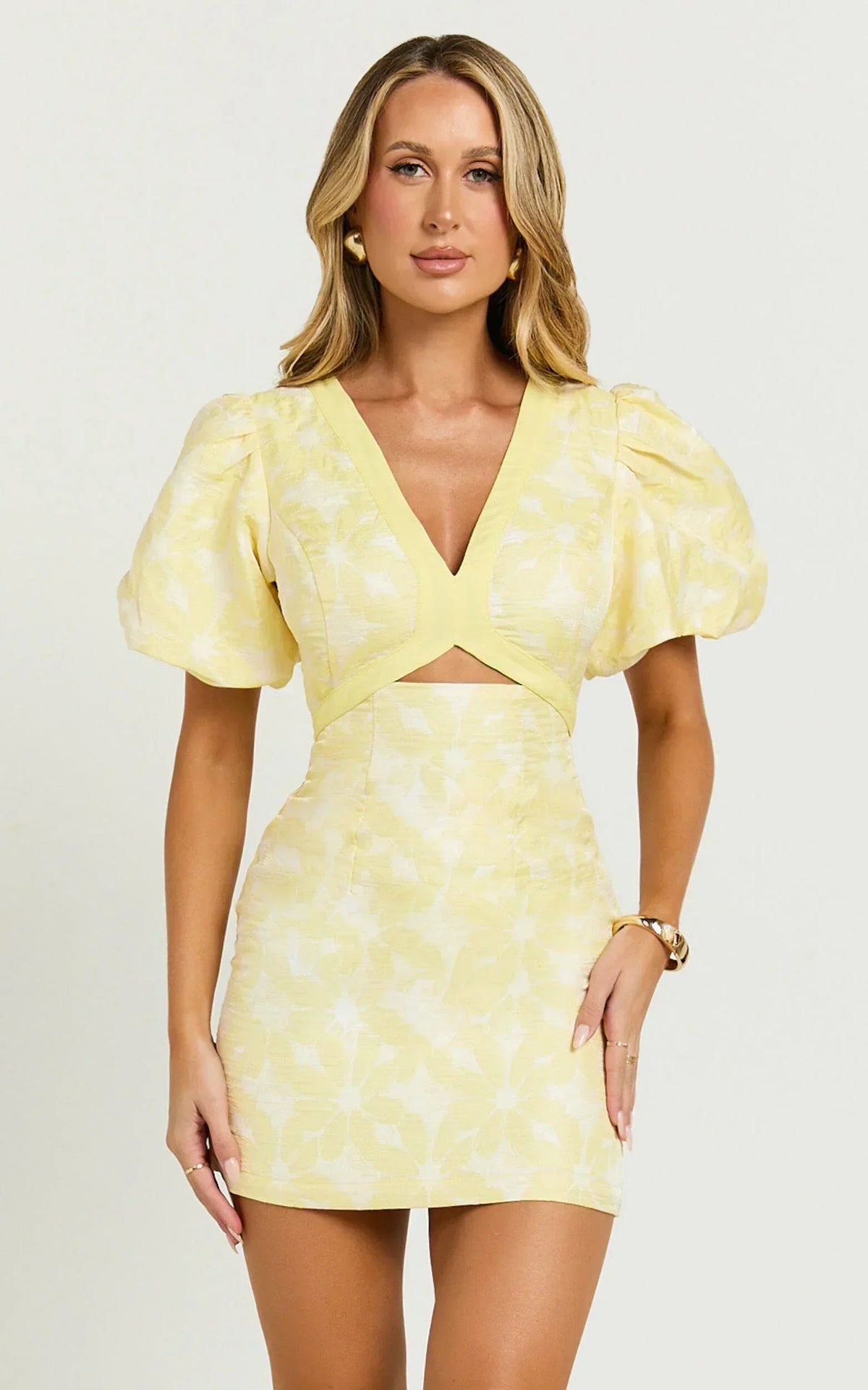 Robe Courte Diana - Robe Courte Jacquard Manches Courtes Découpée Citron