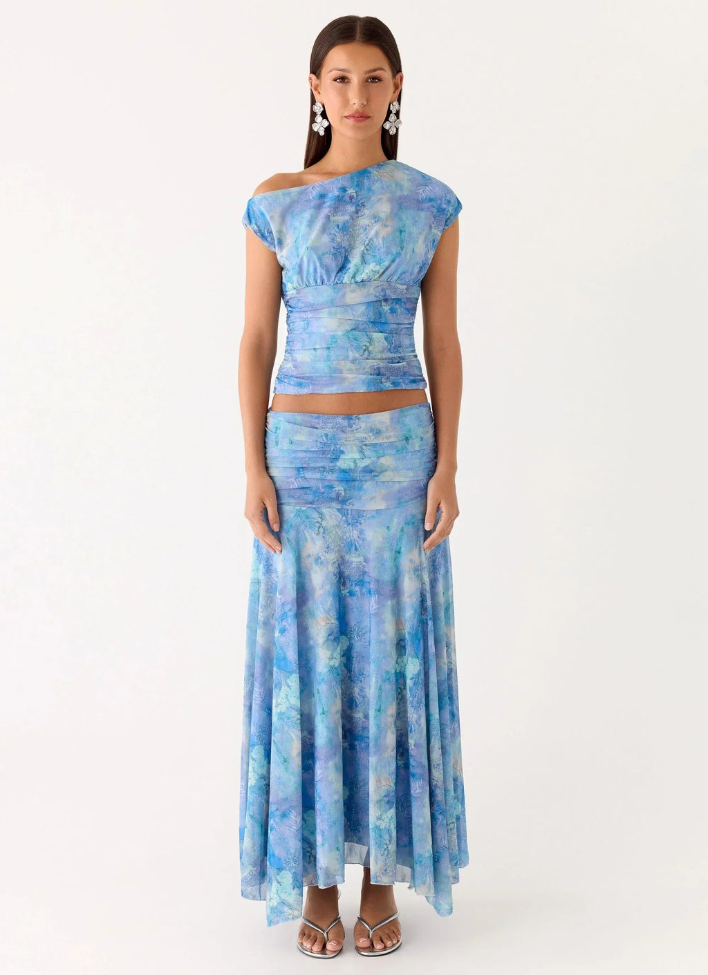 Haut asymétrique Liana – Paisley turquoise