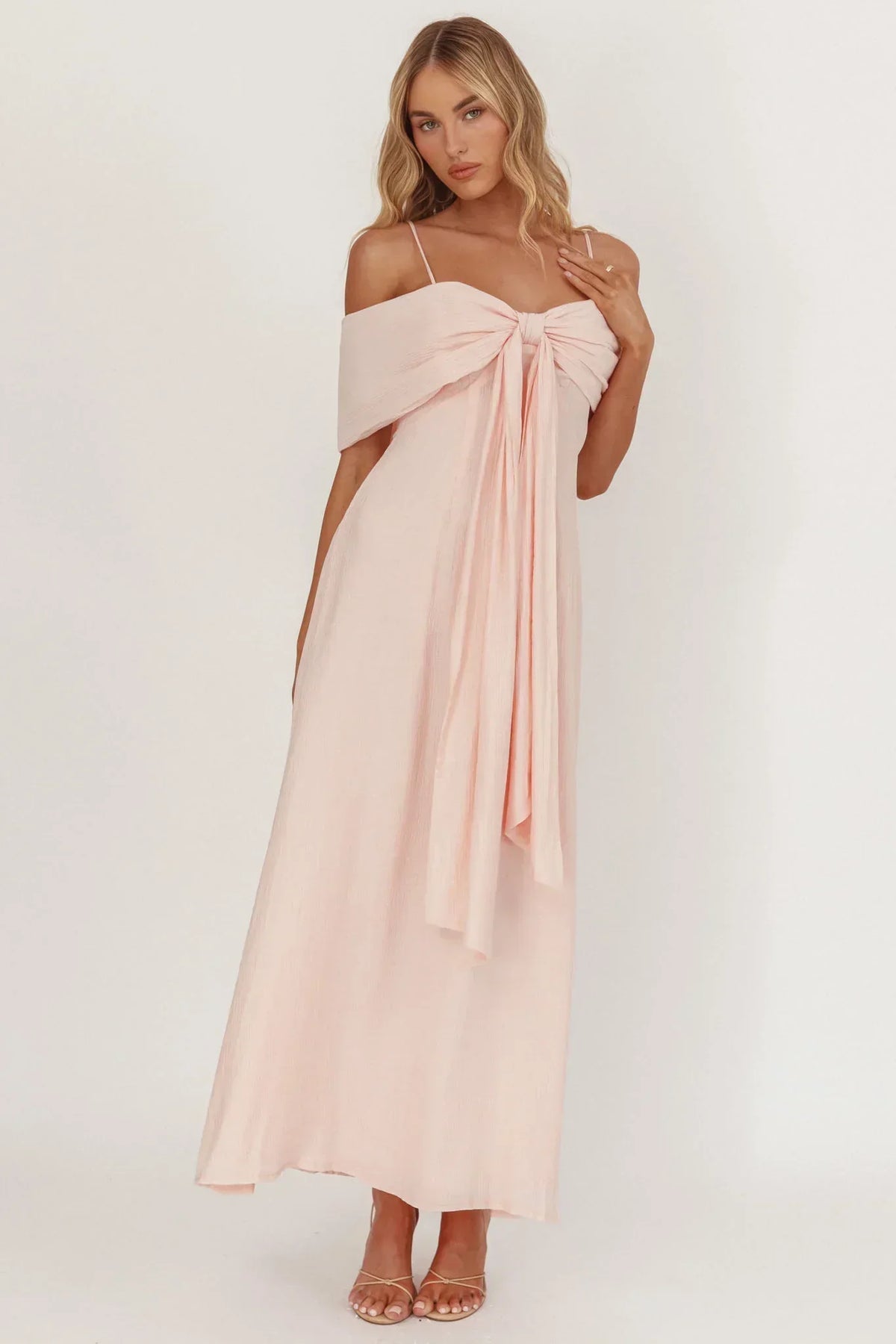 Robe midi Lillibet ornée d'un bustier noué rose