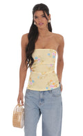 Haut bustier fendu double à imprimé floral jaune