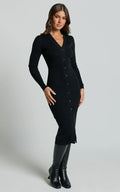 Robe midi Leahanna - Robe en maille boutonnée noire