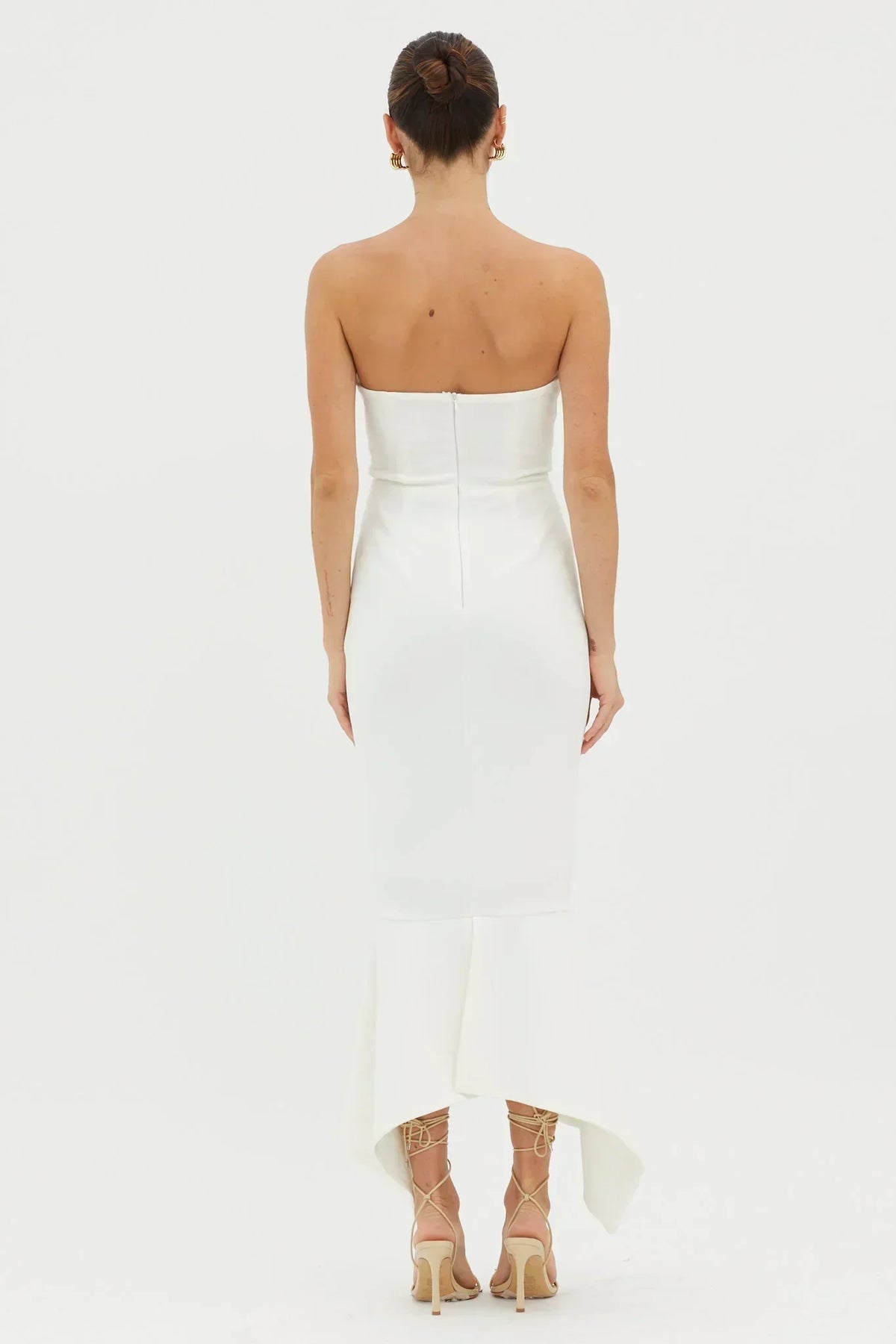 Robe midi froncée bustier Sharona blanche