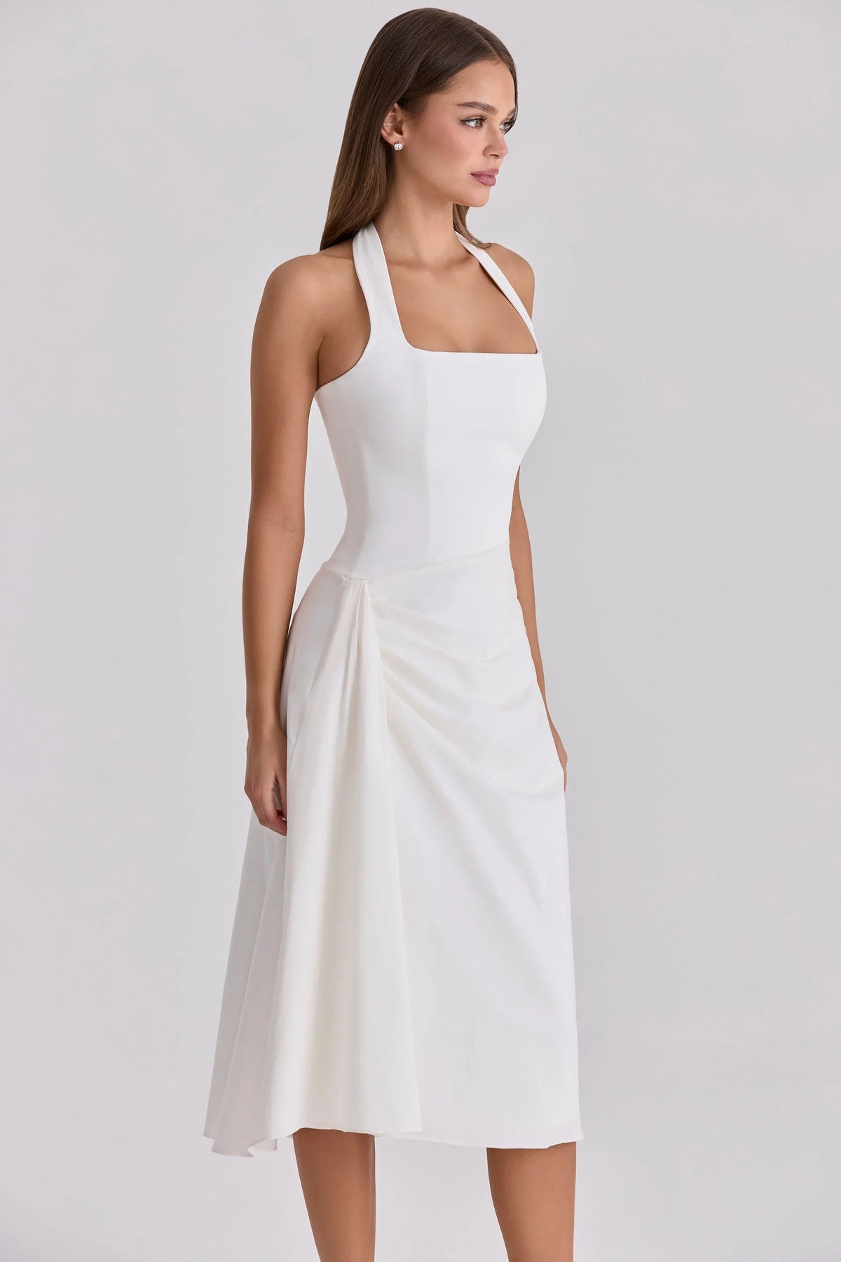 Robe midi en coton blanc à dos nu