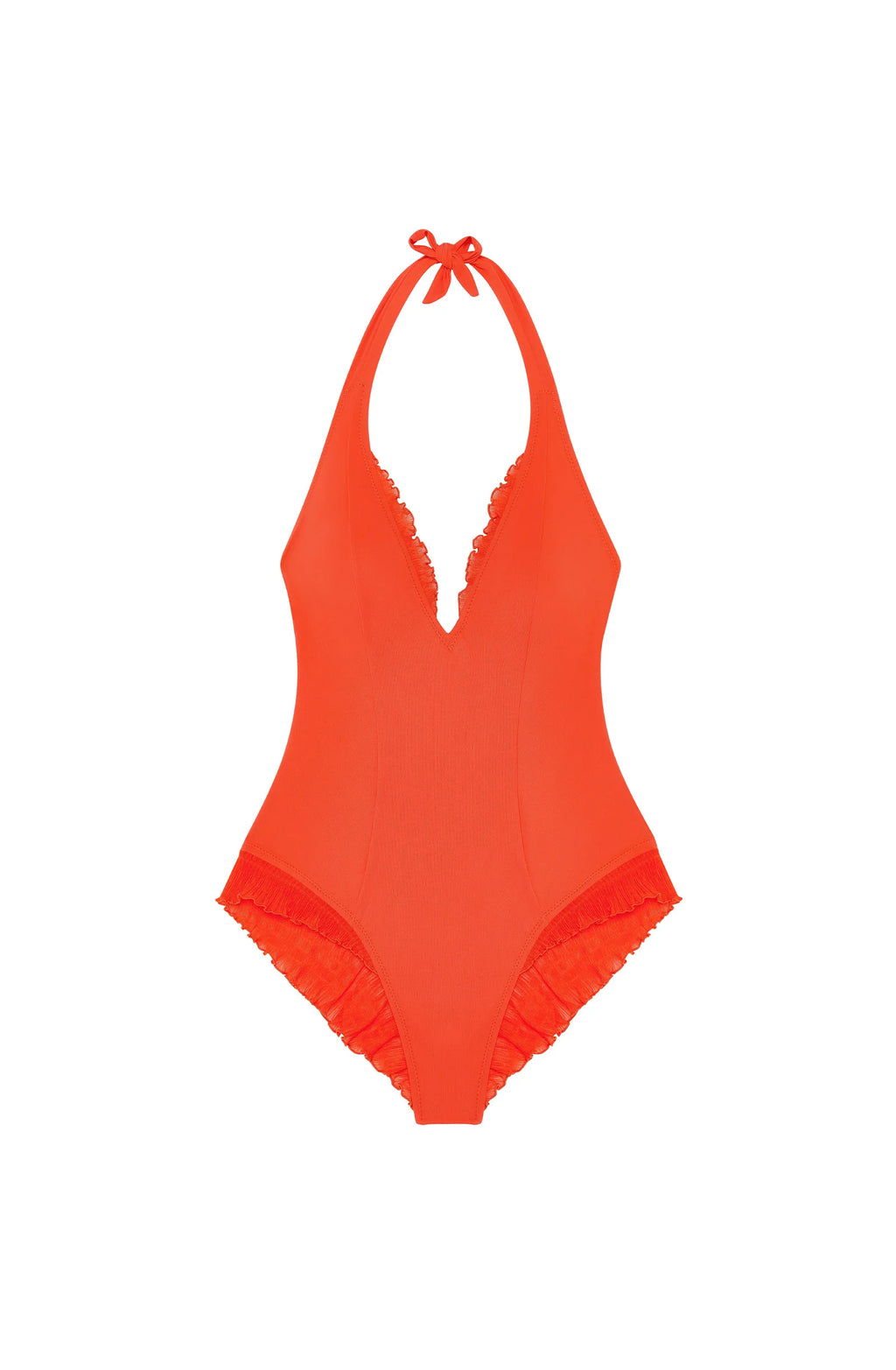caylane Orange scooped-out swimsuit with ruffles