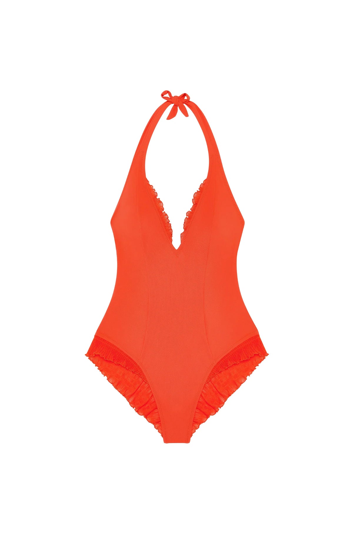 caylane White scooped-out swimsuit with ruffles