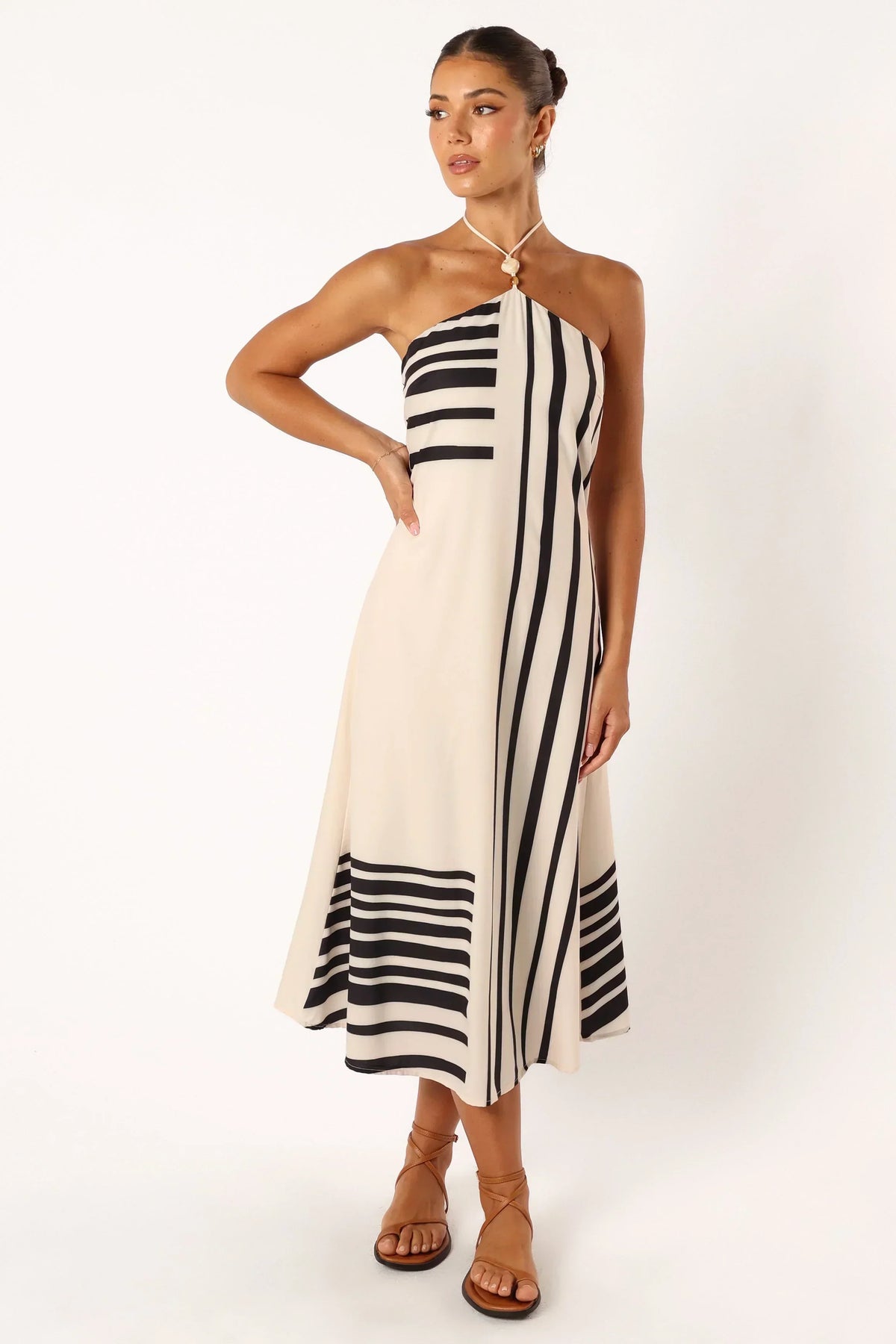 Robe midi dos nu Deana – Crème Noir
