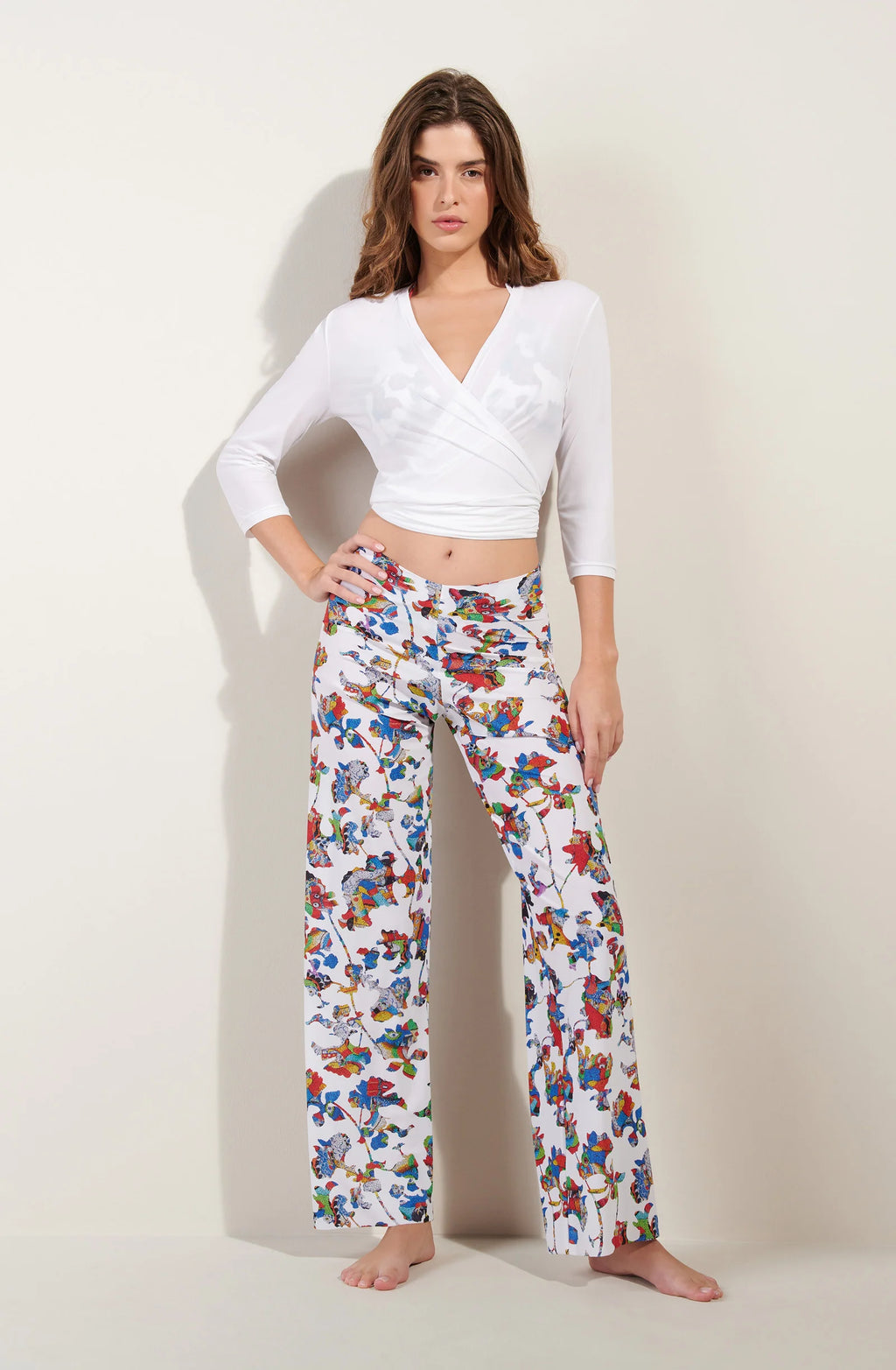 luiza White long-sleeved wrap top