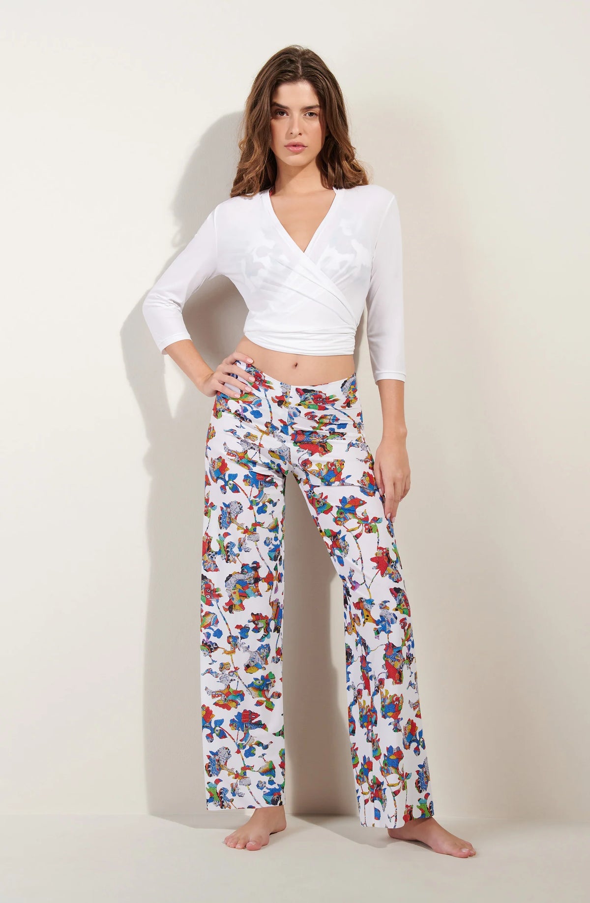 luiza White long-sleeved wrap top