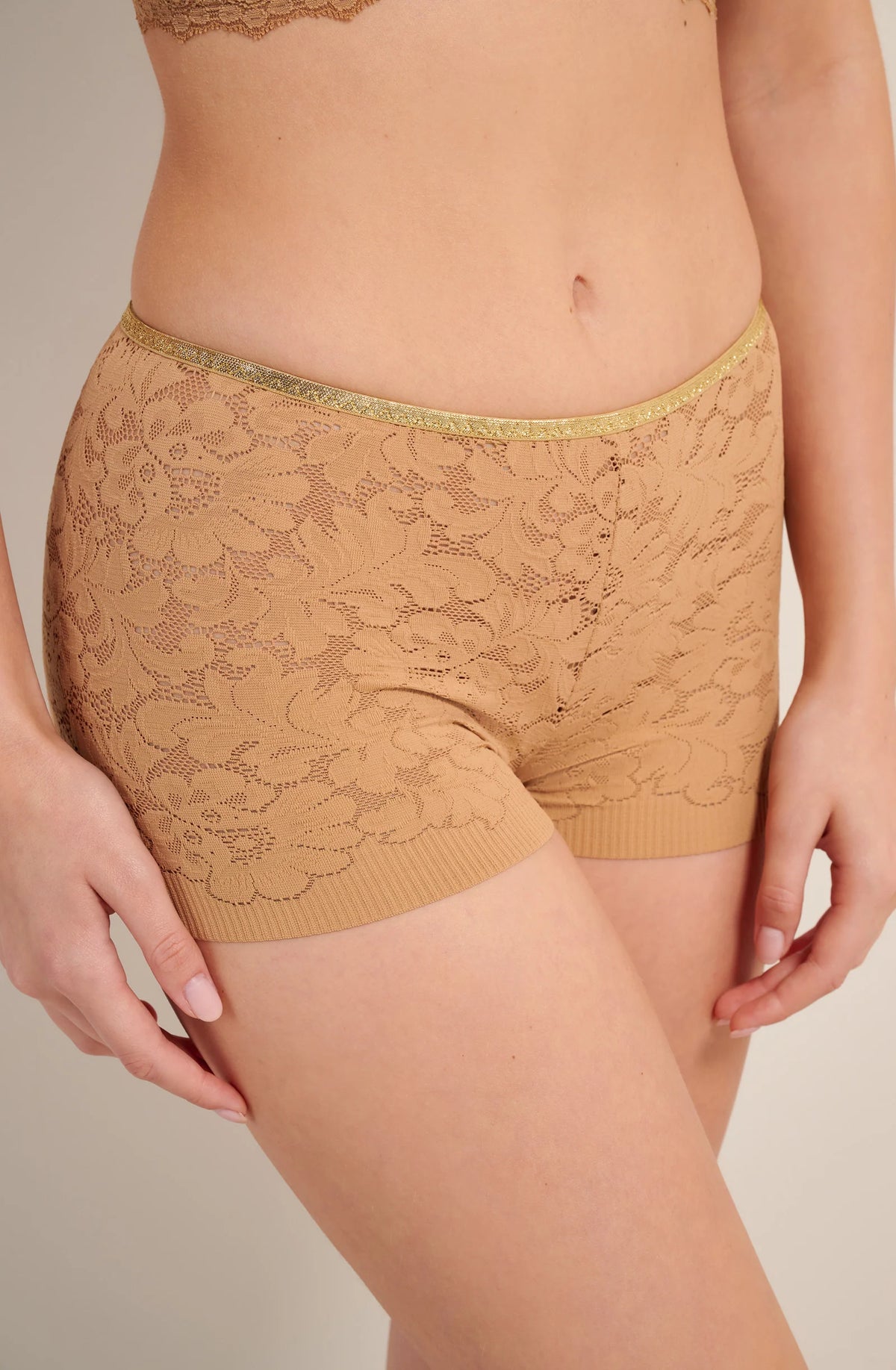 dylan High-waisted jade lace and Lurex boyshorts