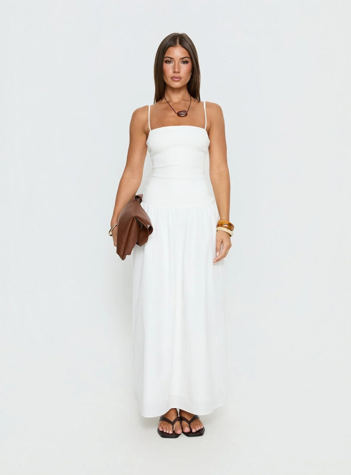 Robe longue en maille taille basse Erroll blanc