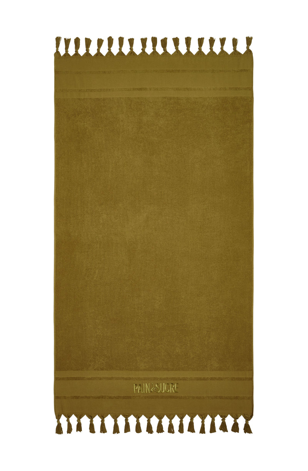 zaina Embroidered olive green terry fouta towel