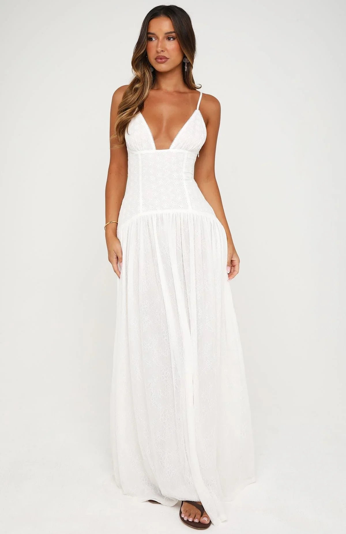 Robe longue brodée Sultry Shore blanc cassé