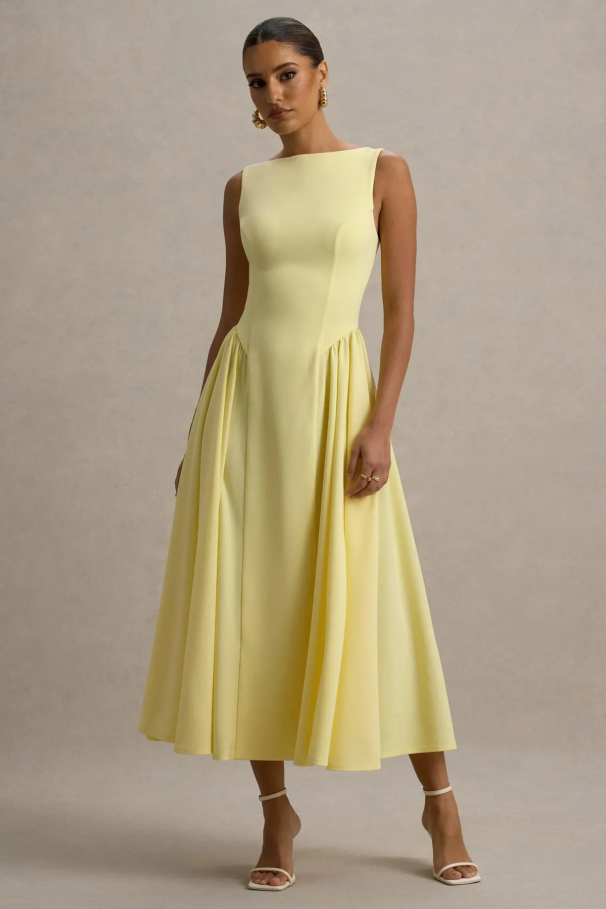 Muriel | Robe midi à encolure bateau et ourlet volumineux