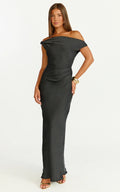 Robe midi Lira - Robe asymétrique en satin noir