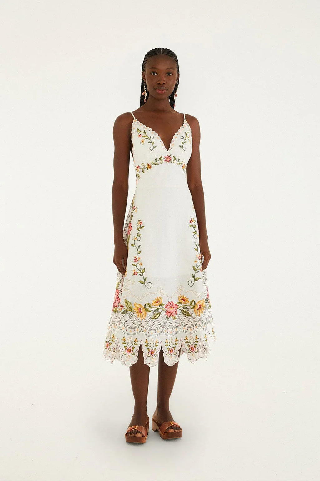 Robe mi-longue asymétrique Off-White à broderies florales