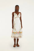 Robe mi-longue asymétrique Off-White à broderies florales