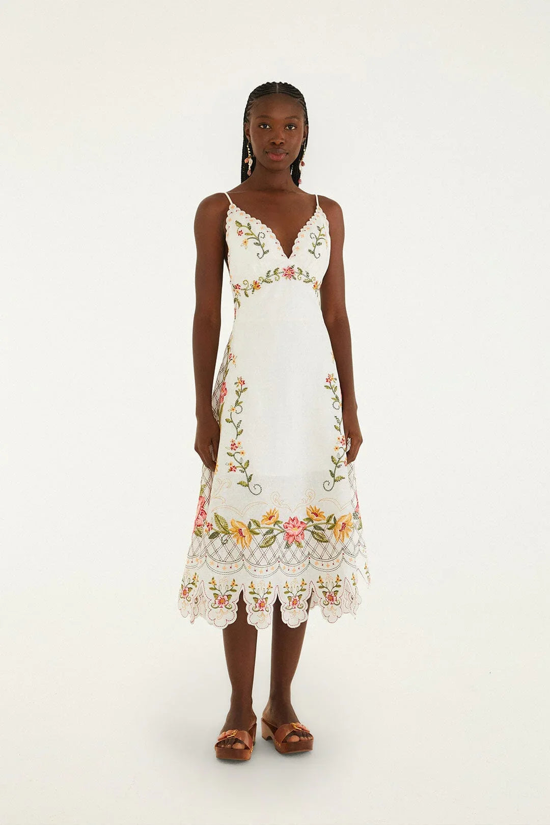 Robe mi-longue asymétrique Off-White à broderies florales