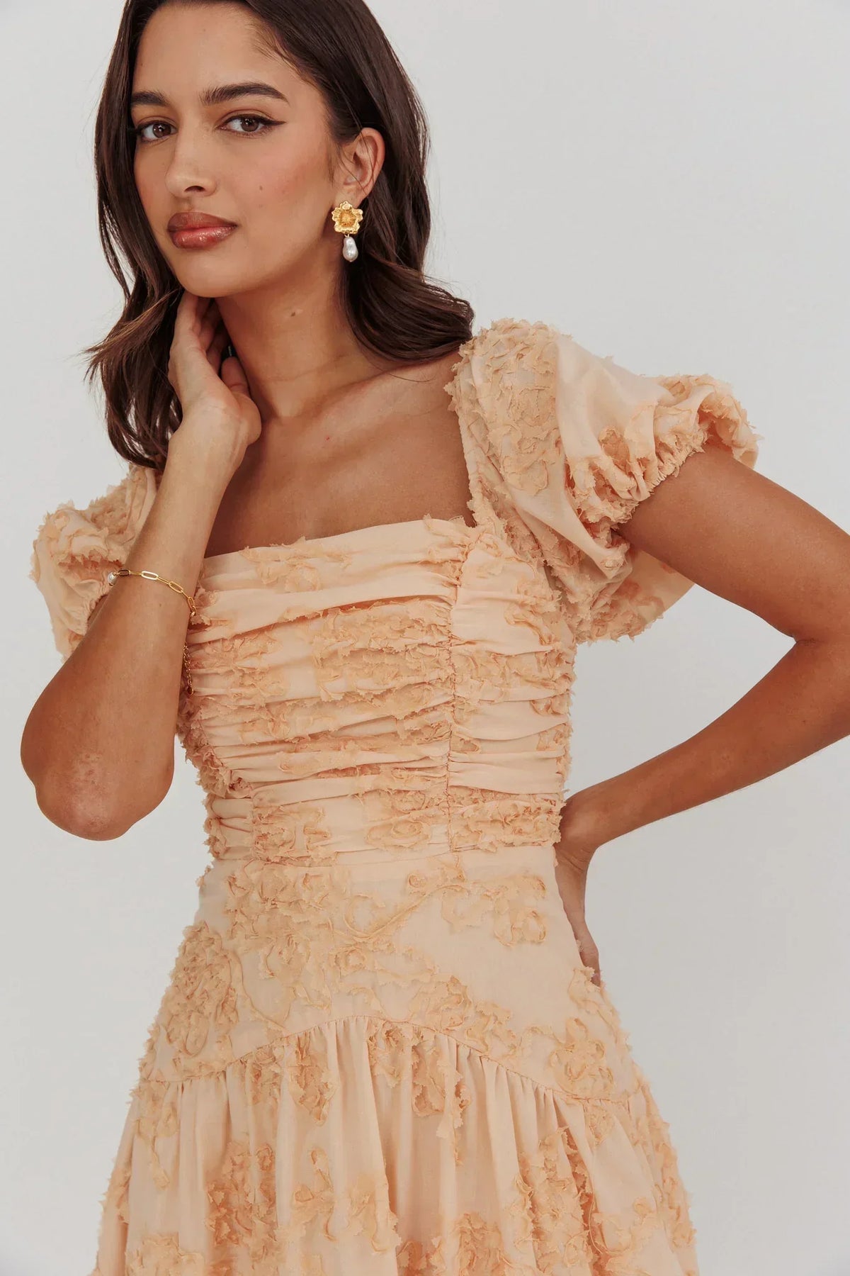 Robe midi Telma à manches bouffantes, couleur blush