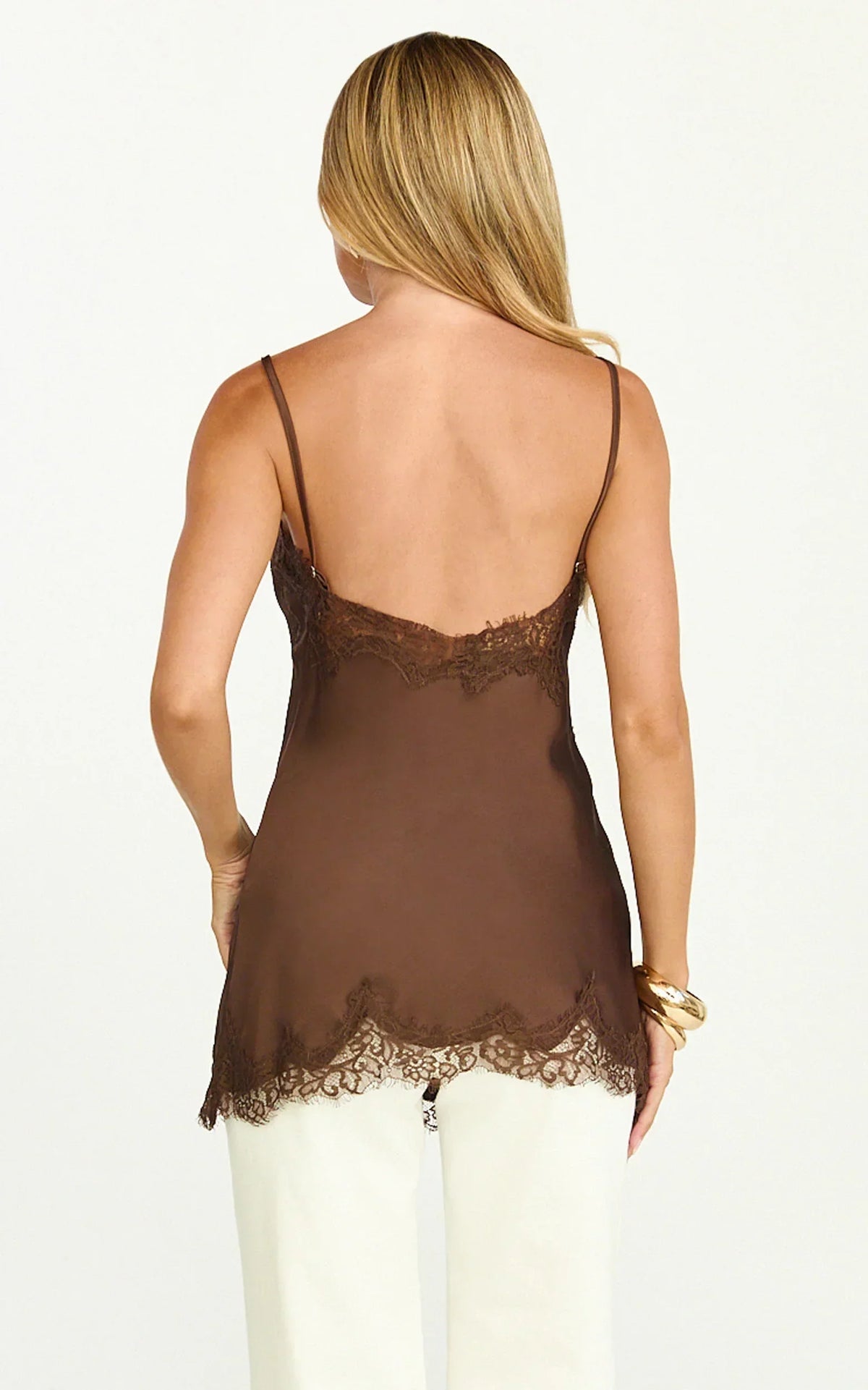 Haut Ava - Caraco long en dentelle coloris Chocolat