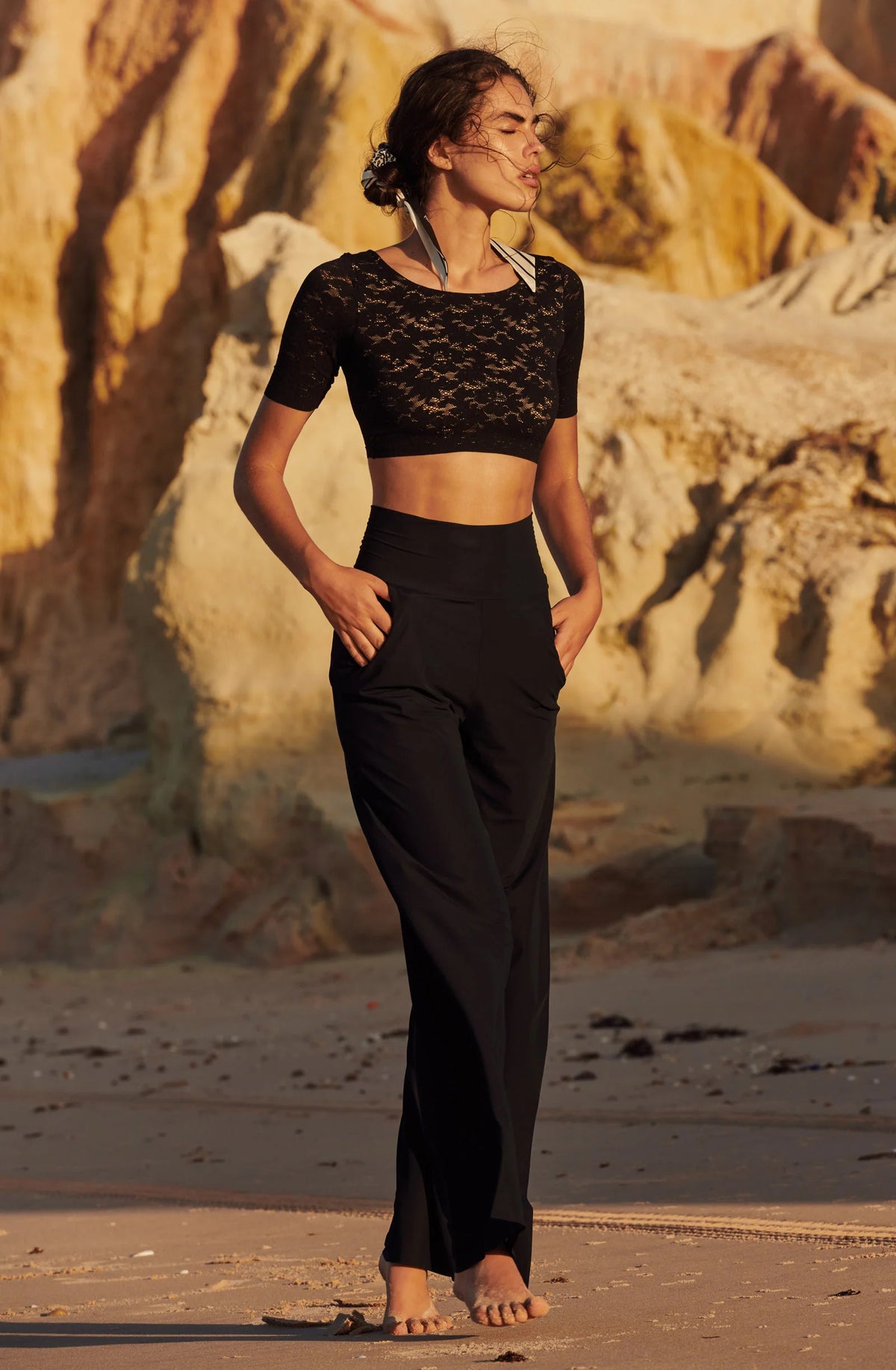 kalliope Black lace halter neck crop top