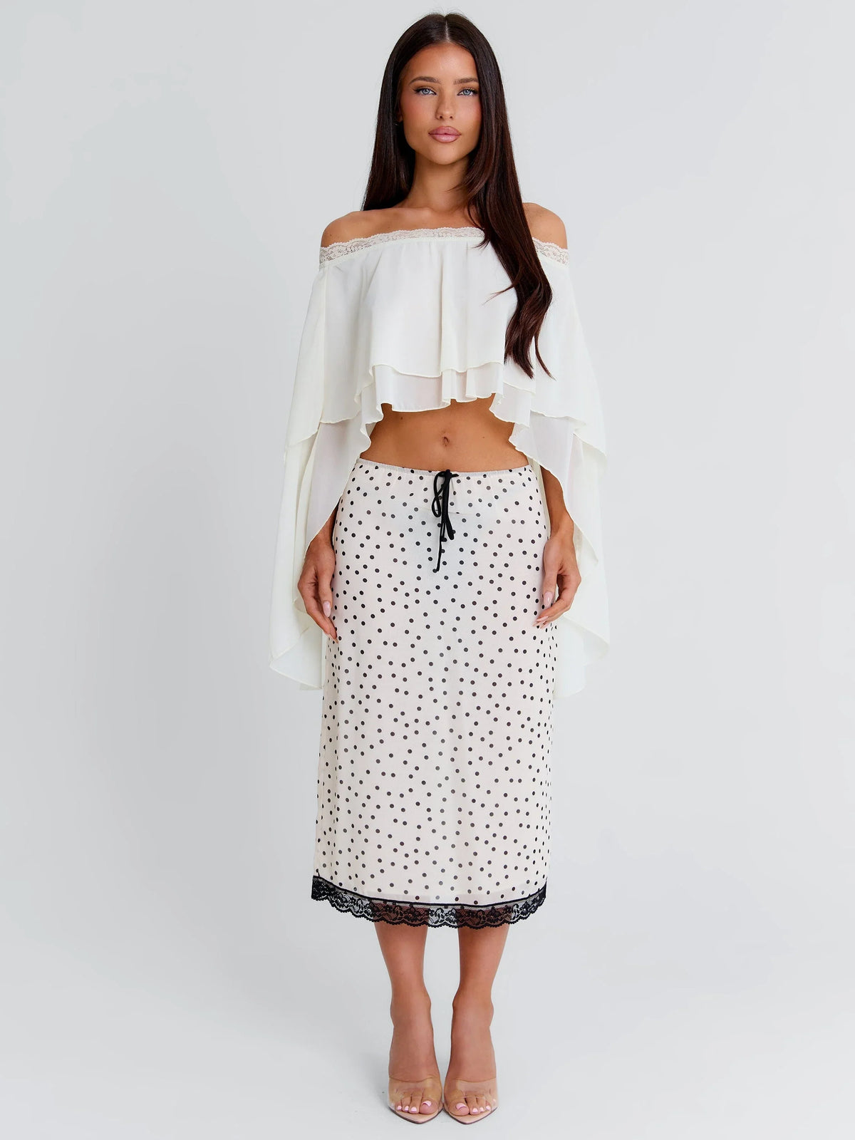Elaina Midi Skirt Cream Polka Dot