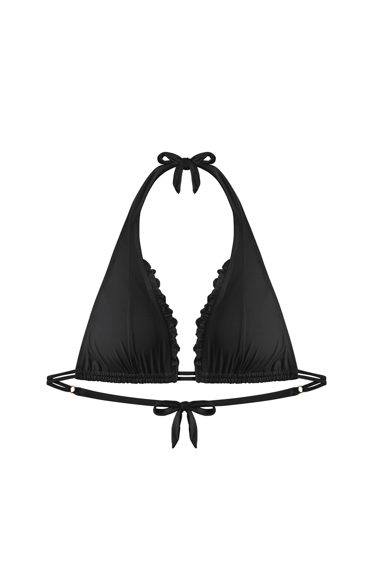 Haut de bikini triangle noir à volants Amelys