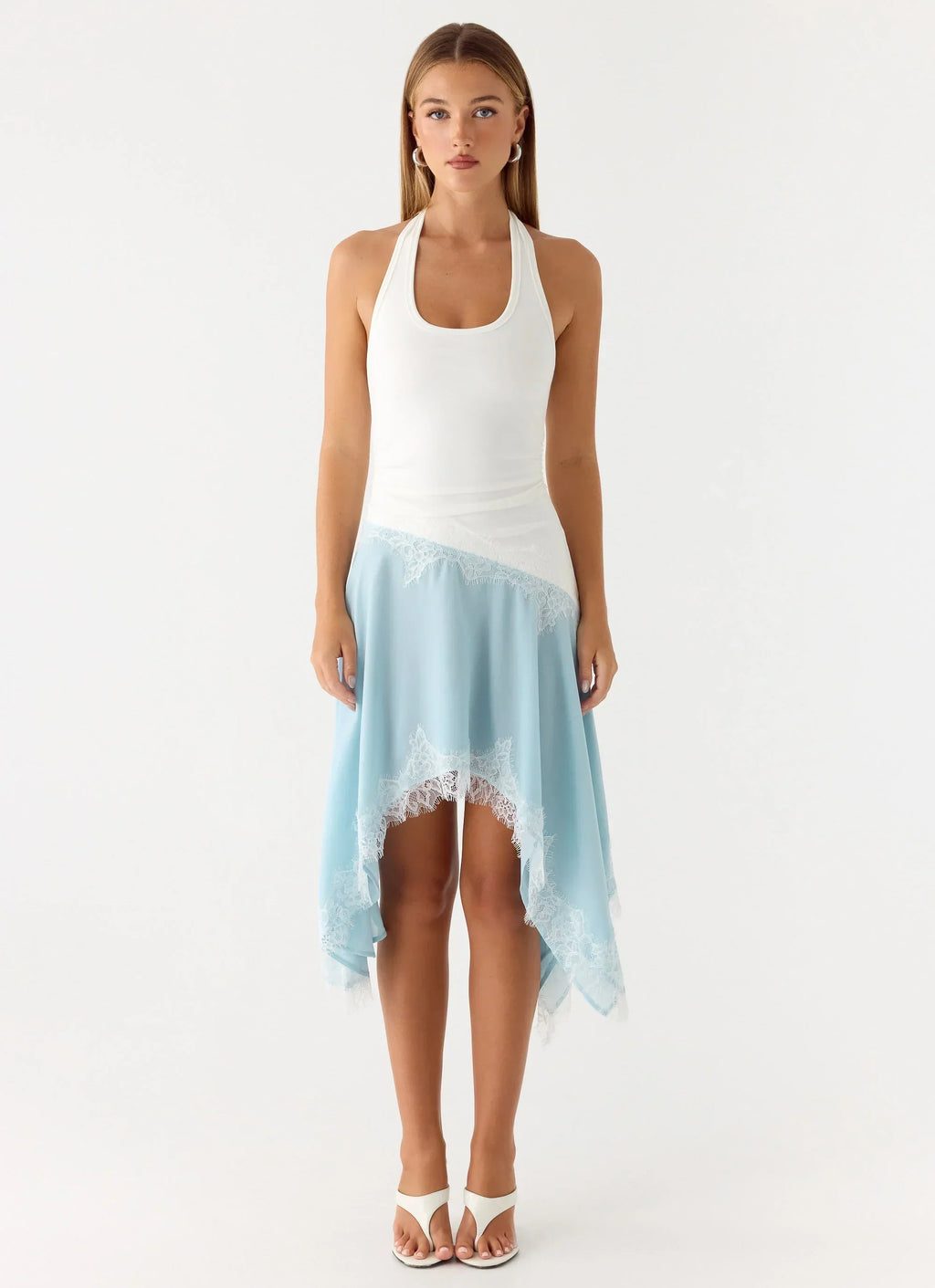 Robe midi Brionee – Bleu pâle et blanc