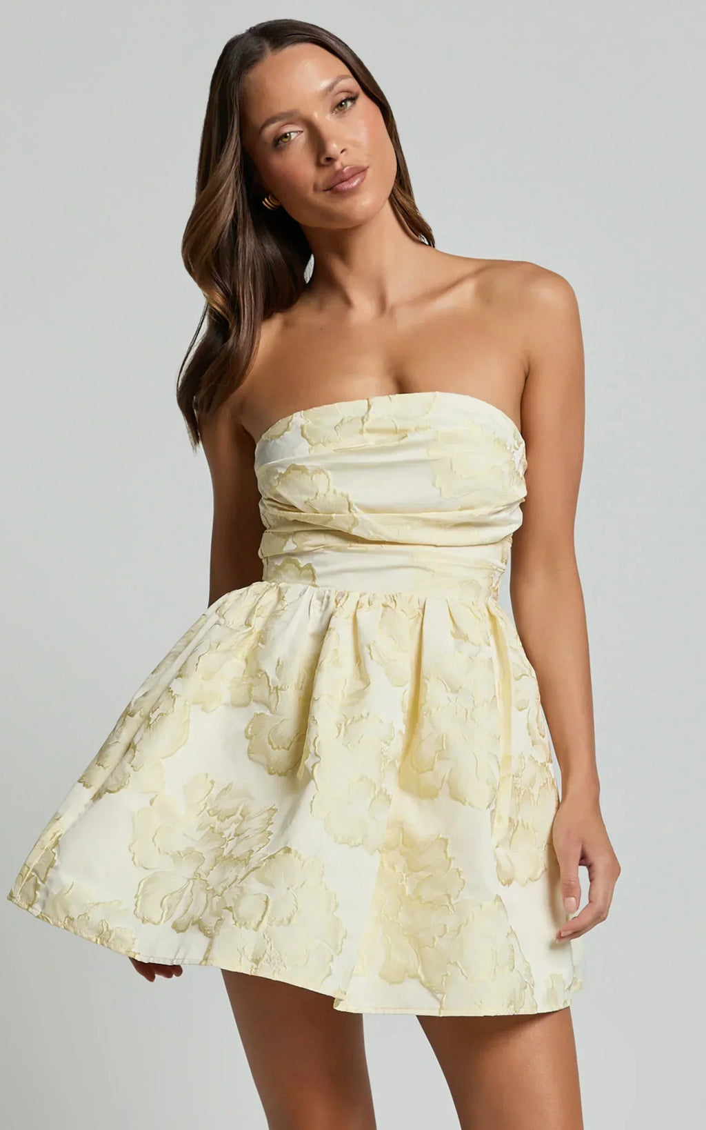 Robe courte Laure - Robe bustier en jacquard couleur citron