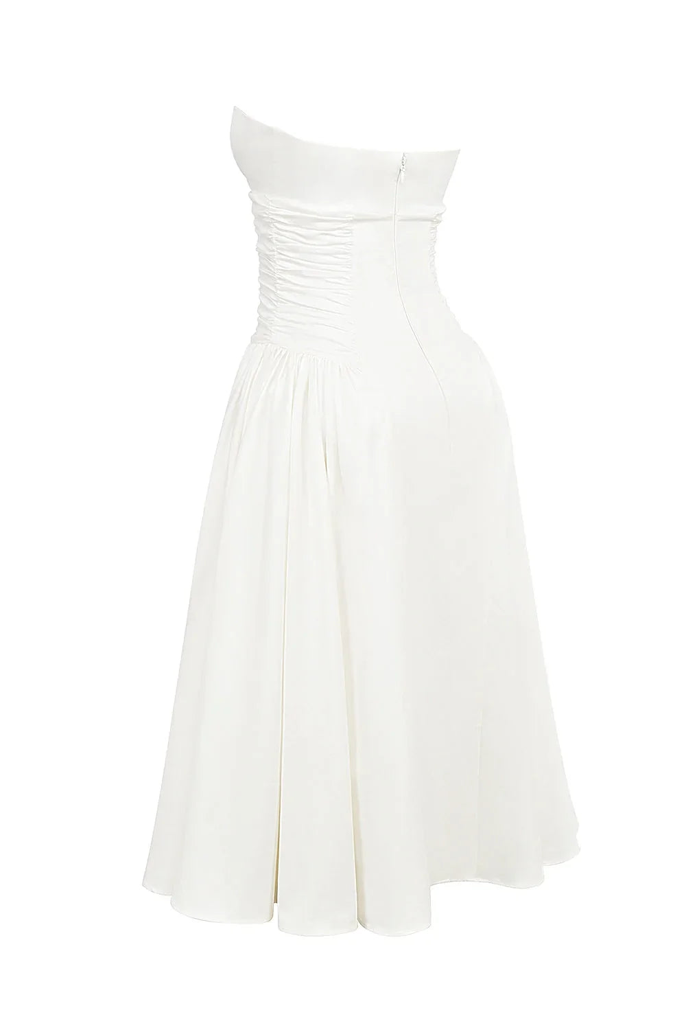 white cotton strapless midi sundress