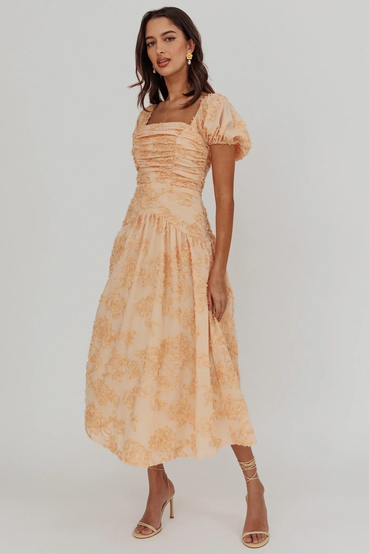 Robe midi Telma à manches bouffantes, couleur blush