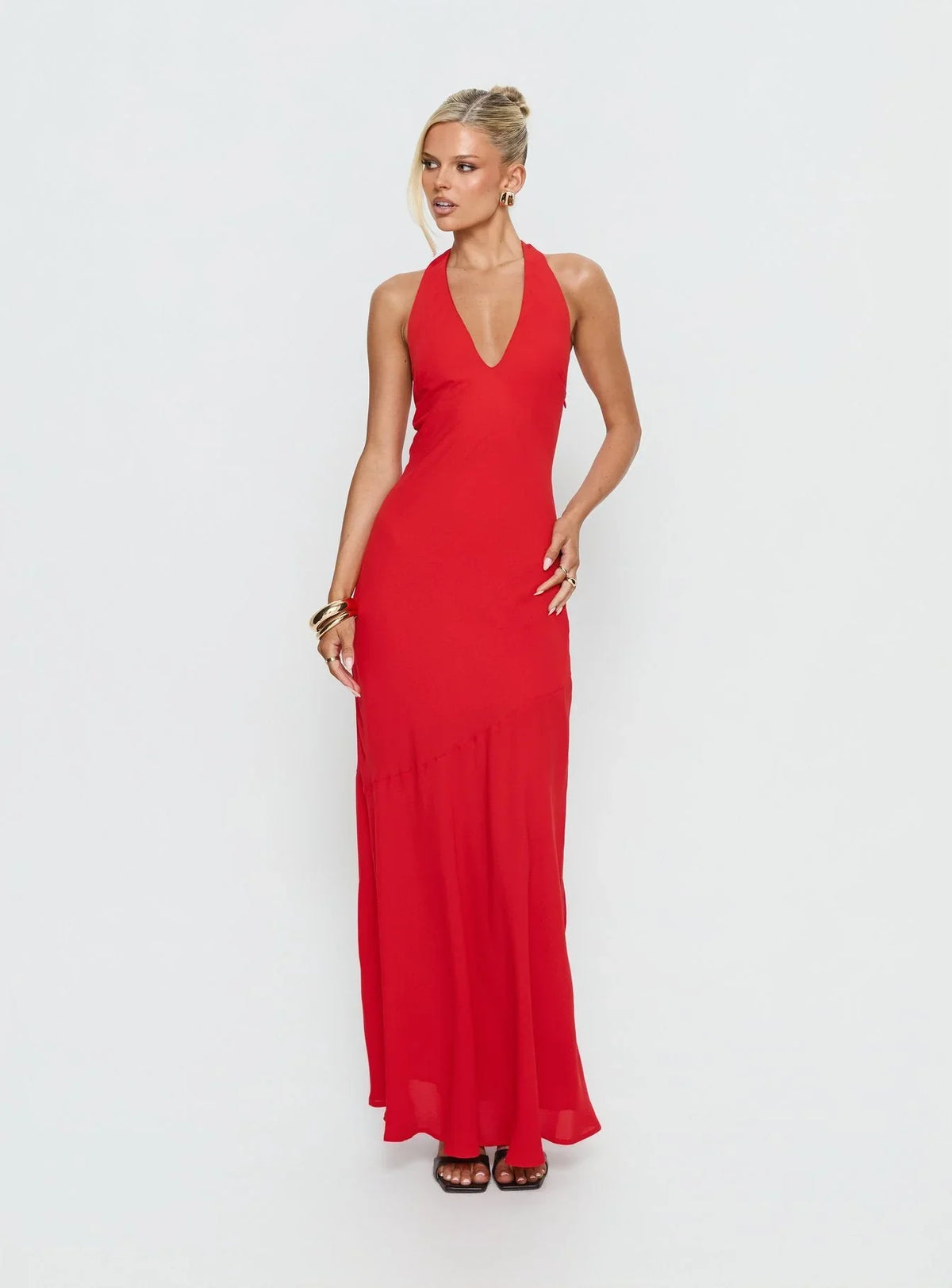 Luannie Halter Scarf Tie Maxi Dress Red
