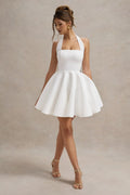Peggy | Mini-robe patineuse blanche à col licou
