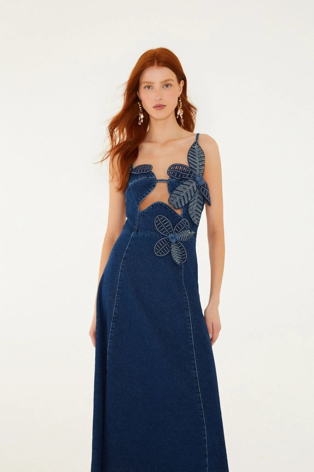 Robe Midi en Jean avec Fleurs 3D Découpées