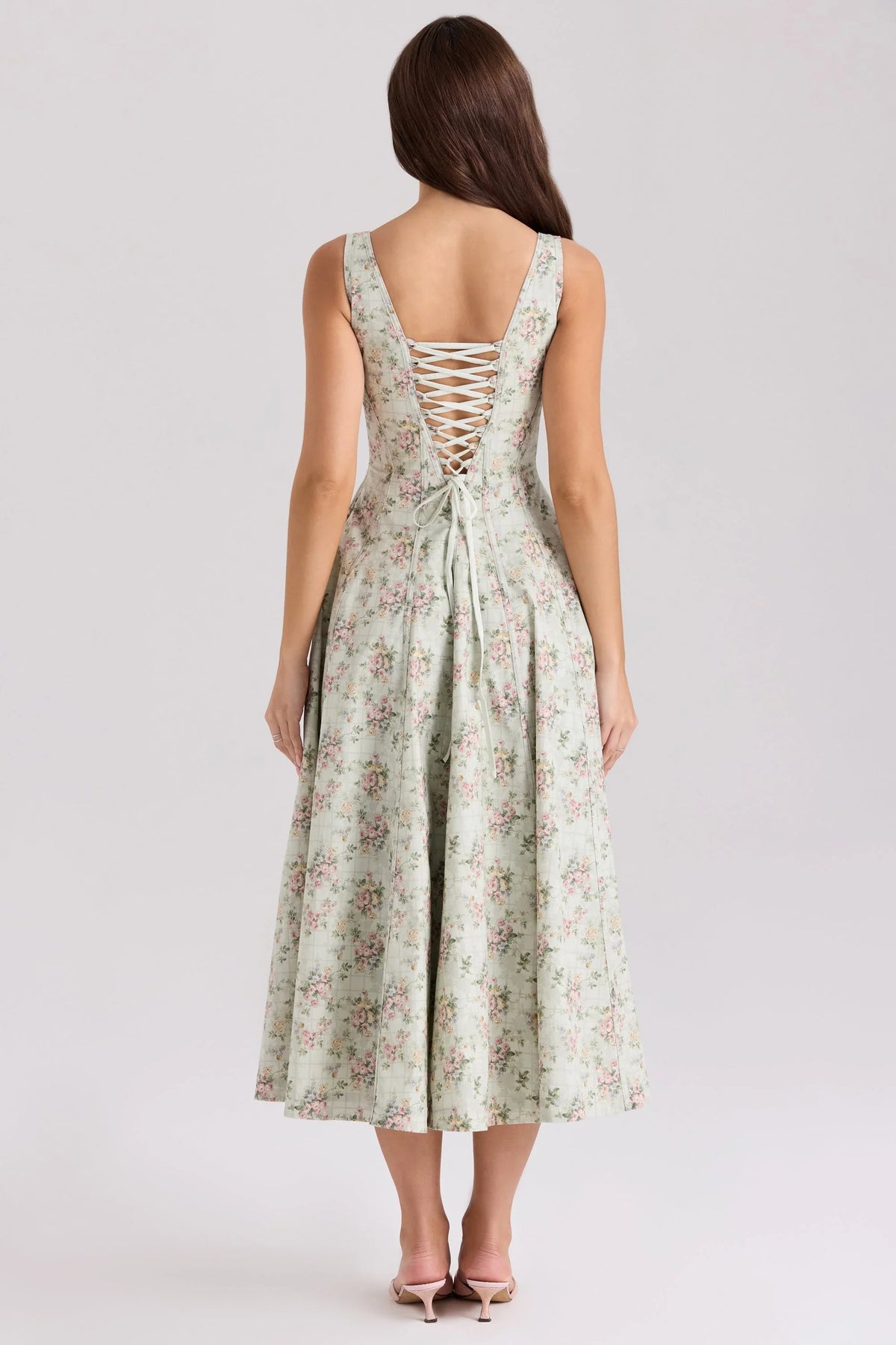 sage floral print cotton midi dress