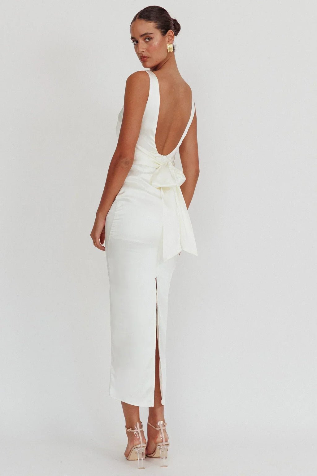 Robe midi à encolure bateau Leila ivoire