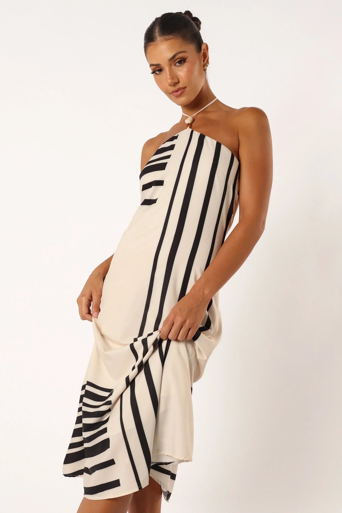 Robe midi dos nu Deana – Crème Noir