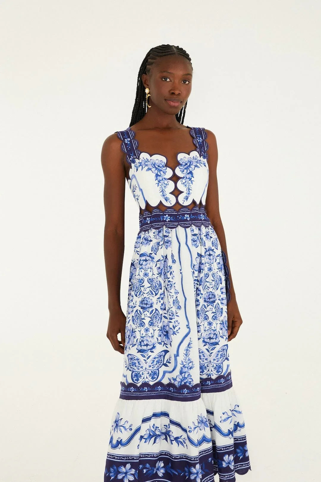 Off-White Porcelain Garden Cut-Out Midi Dress