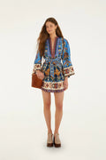 Blue Embroidered Tapestry  Mini Dress