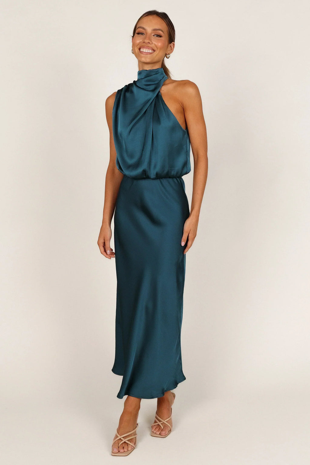 Robe midi Anabelle à encolure américaine - Bleu sarcelle