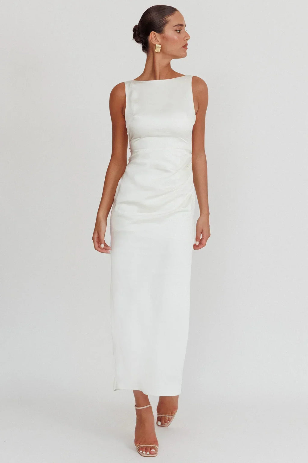 Robe midi à encolure bateau Leila ivoire