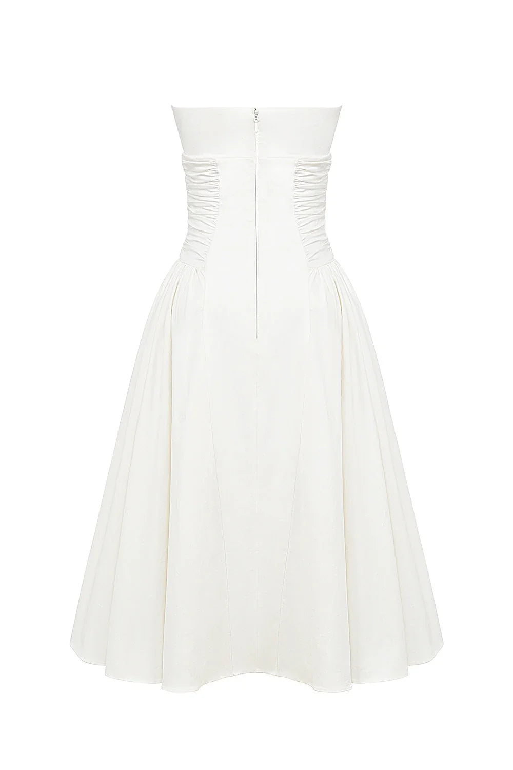 white cotton strapless midi sundress