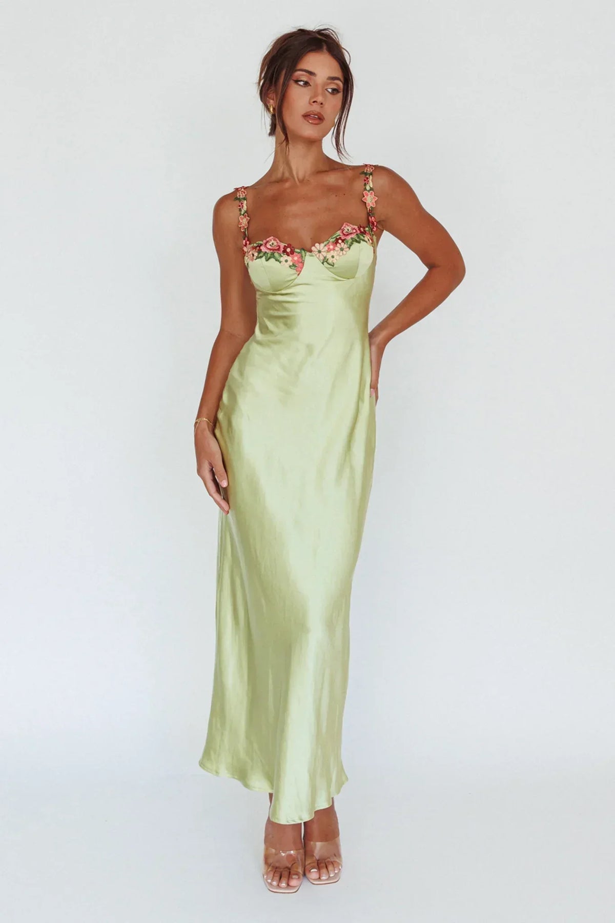 Robe midi à appliqués floraux Rose Garden Citron vert